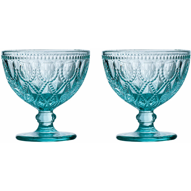 Premier Housewares - Fleur Blue Glass Sundae Dishes - Set of 2