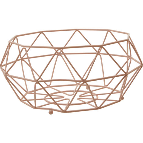 Premier Housewares Fruit Basket Polygon Shaped Baskets For Vegetable Storage In Kitchen With Rose Pink Finish Wire Frame Veg / Fruits Storage Rack 32 x 15 x 32