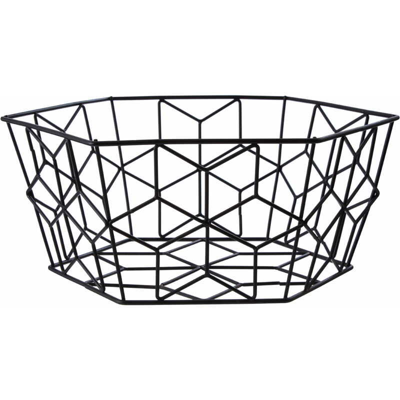 Premier Housewares Geometric Contour Black Fruit Basket Metal Wire Fruit Baskets for Kitchen Countertop Fruit Display And Storage w28 x d28 x h13cm