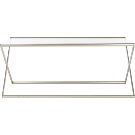 Premier Housewares Glass Coffee Table Tempered Glass Silver Coffee Table Glass Coffee Table Living Room Silver Coffee Table Large Coffee Table Satin Nickel 120x60x50