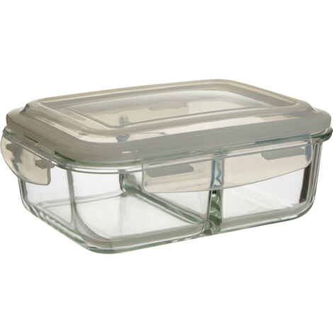Premier Housewares Glass Container For Food Storage Glass Jar With Grey Plastic Lid 2 Storage Compartments Air Tight And Microwave Friendly Capacity Of 1040 ml