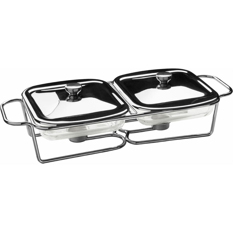 Premier Housewares Glass Dishes Twin Food Warmer - 1 Ltr