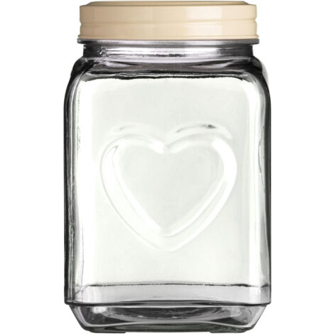 Premier Housewares Glass Round Storage Jar 2200ml Multipurpose Stylish Heart DesignLightweight Removable Lid Airtight w13 x d13 x h21cm
