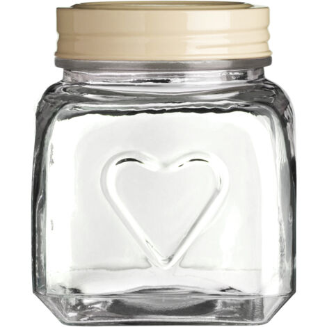 Premier Housewares Glass Round Storage Jar 900ml Multipurpose Stylish Heart DesignLightweight Removable Lid Airtight w11 x d11 x h13cm