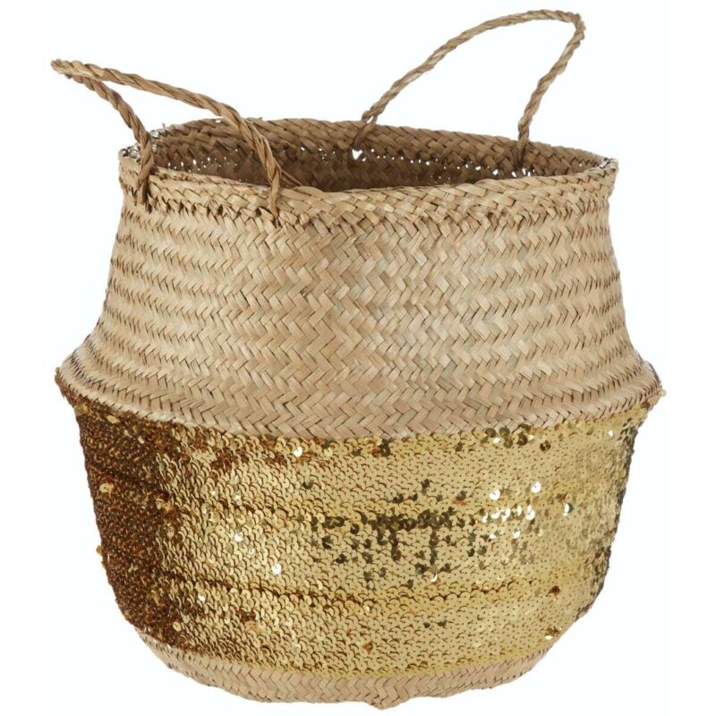 Premier Housewares - Gold Sequin Large Seagrass Basket