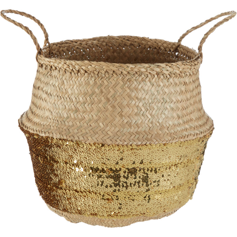 Premier Housewares - Gold Sequin Small Seagrass Basket