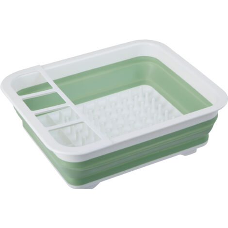 Premier Housewares Green White Collapsible Dish Rack / Cutlery Drainer Rectangular Portable Compact Convenient for Everyday Use w37 x d31 x h13cm