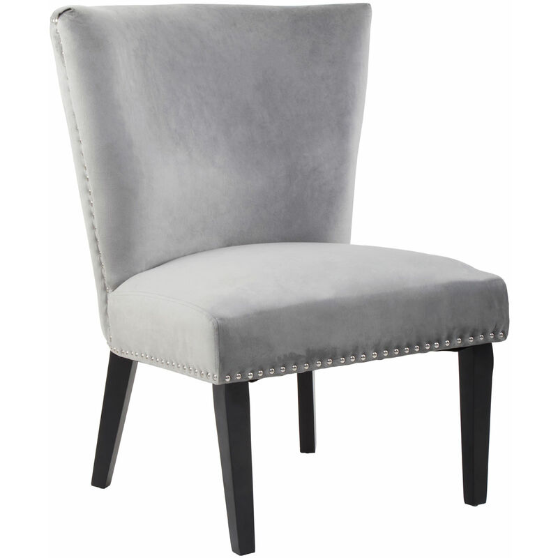Premier Housewares Grey Dining Chair/ Dark Antique Rubber Wood Legs Chairs For Bedroom Velvet Upholstery Winged Back With Padded Detail For Living