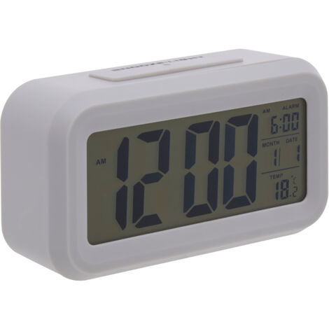 Premier Housewares Grey LCD Digital Clock  Small Desk Clock / Alarm Clock Battery Powered Lightweight Temperature Sensor Contemporary w14 x d5 x h8cm