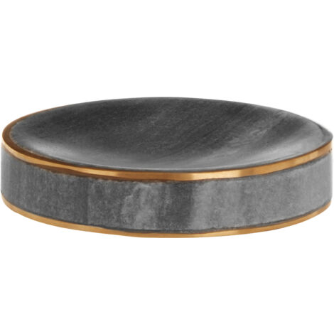 Premier Housewares Grey Marble Brass Soap Dish / Ceramic Soap Dishes With Drainage / Modern And Unique Bathroom Decor With Gold Detailing 13 x 13 x 3