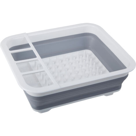 Premier Housewares Grey White Collapsible Dish Rack / Cutlery Drainer Rectangular Portable Compact Convenient for Everyday Use w37 x d31 x h13cm