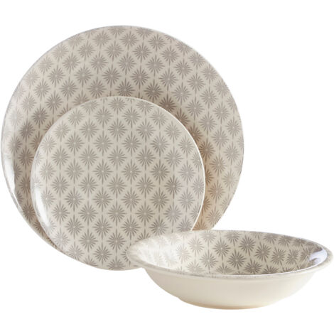Premier Housewares Grey / White Dinner Sets for Dinner or Lunch / Modern Geometric Design Dinner Set for 12 / High-Quality Plates Set Made of Dolomite 26 x 26 x 31