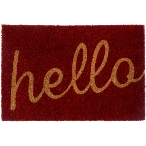 Premier Housewares Hello Design Red Door Mat Non Slip Floor Mat Indoor And Outdoor Welcome Mat With Robust Coir For Door Entrances House Entryway Kitchen Outside Porch And More 40 x 2 x 60
