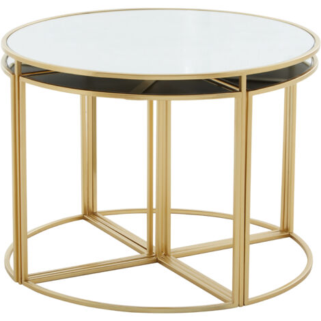 Premier Housewares Jolie Five Peice Nesting Tables Set With Mirrored Top and Gold Frames