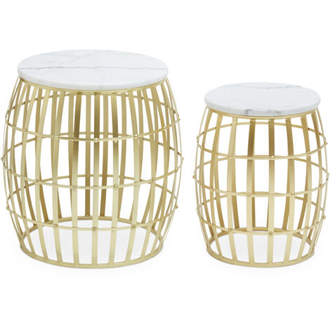 Premier Housewares Jolie Set of Two Round Table with White Marble and Gold Frame