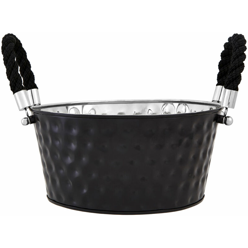 Premier Housewares Large Black Finish Party Bucket/ Wine Cooler Ice Buckets For Chilling And Cooling Wine Modern And Stylish Black Finish Rope Handle