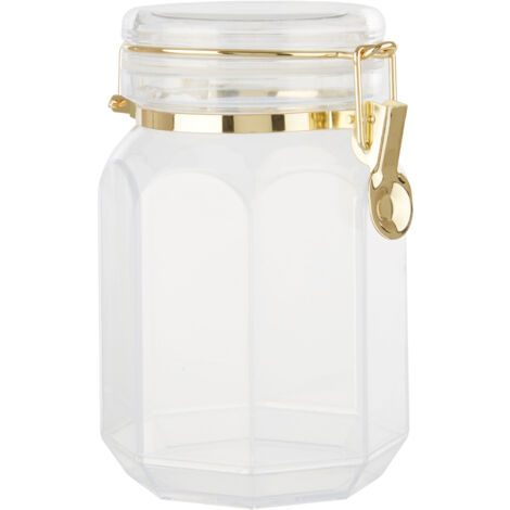 Premier Housewares Large Octagonal Canister With Gold Finish Lid Kitchen Canister For Food Storage Airtight Jar / Jars Canister For Tea Coffee Sugar 12 x 18 x 12