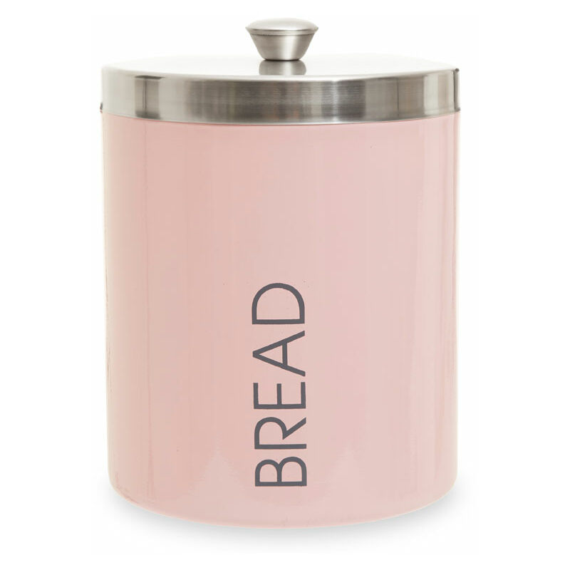 Premier Housewares - Light Pink Enamel Bread Bin Storage Canister Jar For Kitchen Airtight with Removable Silver Lid Minimal w22 x d22 x h30cm