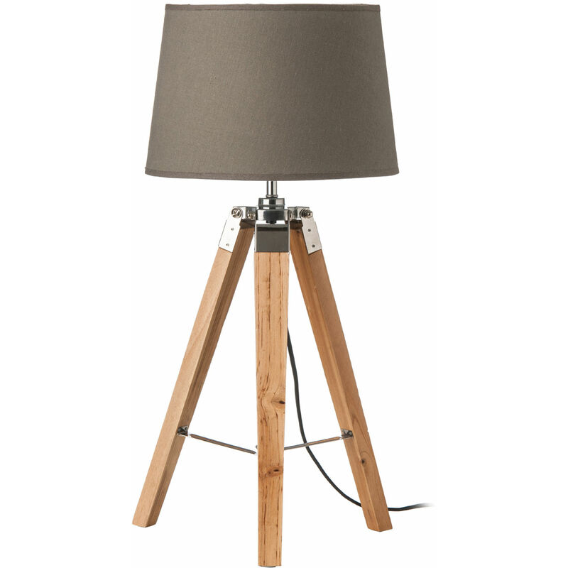 Light Wood Tripod Table Lamp With Grey Shade / EU Plug Adjustable Height Chic and Contemporary Lamps For Bedroom / Office / Living Room 30 x 30 x 66