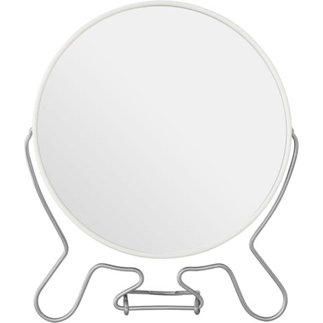 Premier Housewares Makeup Mirror / Round Bathroom Mirror / White Standing Mirror / Metal Small Mirror Circle Mirror / Shaving Mirrors For Men 18 x 10 x 22