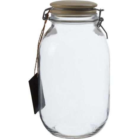 Premier Housewares Medium Glass Storage Jar With Grey Ceramic Lid Transparent Jars For Kitchen Storage Coffee Tea Sugar Black Chalkboard On Front 15 x 15 x 27