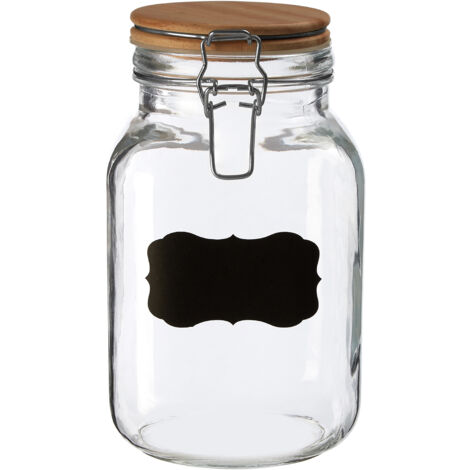 Premier Housewares Medium Glass Storage Jar With Pine Wood Lid Transparent Jars For Kitchen Storage Coffee Tea Sugar Black Chalkboard On Front 12 x 12 x 21