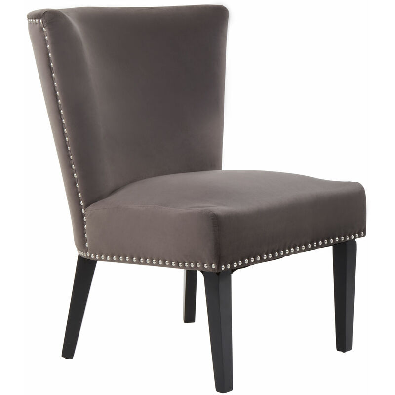 Premier Housewares Mink Dining Chair/ Dark Antique Rubber Wood Legs Chairs For Bedroom Velvet Upholstery Winged Back With Padded Detail For Living
