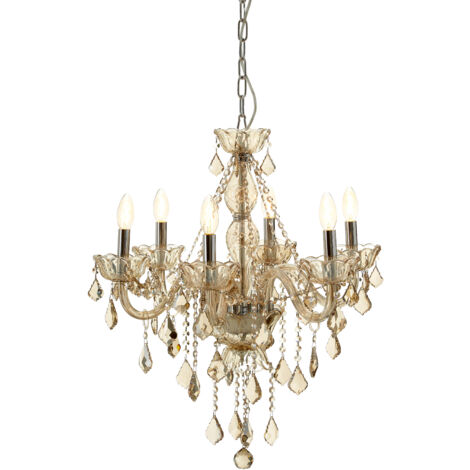 Premier Housewares Murano 8 Bulb Chrome/Cognac Glass Chandelier