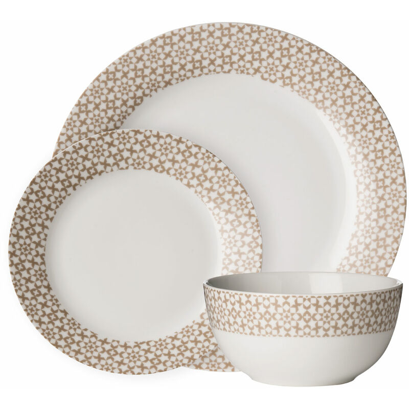 Natural White Dinner Sets for Dinner or Lunch / Modern Geometric Design Dinner Set for 12/High-Quality Plates Set Made of Porcelain 28 x 18 x 28