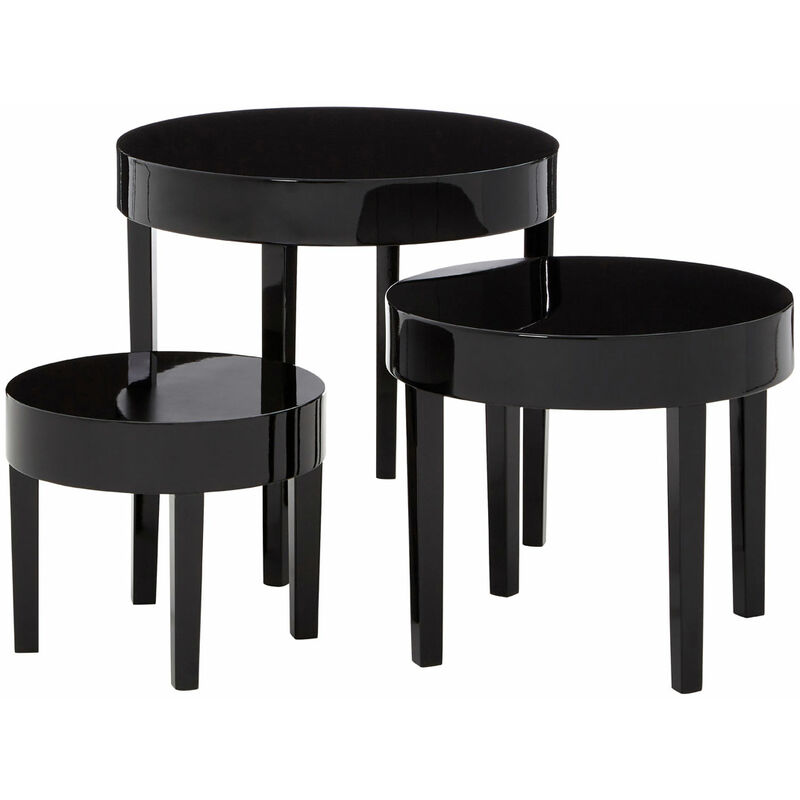 Nest of Tables Living Room Table Black Set of Three High Gloss Coffee Tables w57 x d57 x h50cm - Premier Housewares
