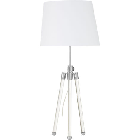 Premier Housewares Nickel Finish Table Lamp Three-Legged With Ball Feet And White Shade Adjustable Height Chic and Contemporary w33 x d33 x h72cm