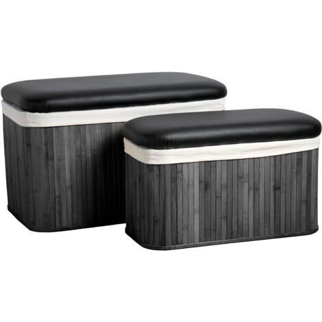 Premier Housewares Ottoman Black Bamboo Storage Seats