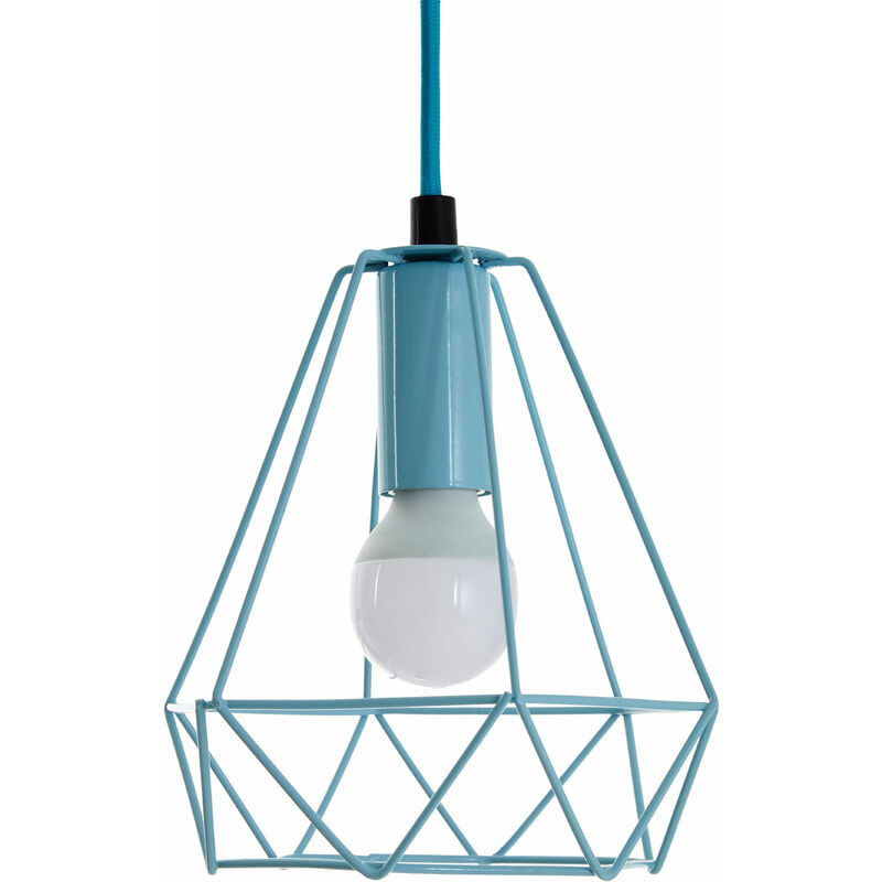 Pastel Blue Metal Wire Pendant Light White Modern Ceiling Light Chandelier 16 x 16 x 115 - Premier Housewares