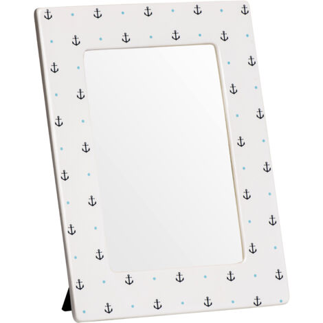 Premier Housewares Photo Frames For Bedroom Living Room Hallways Made Of Natural Dolomite With Smooth Finish Navy Blue Anchor Design Frame W16 X D1 X H21cm.