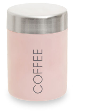 Premier Housewares Pink And Silver Coffee Canister Stainless Steel Storage Containers For Kitchen Plain Items Tea Sugar Canister And More Storage Jars w10 x d10 x h13cm
