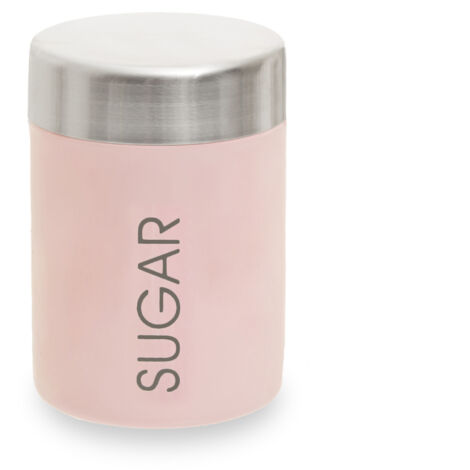 Premier Housewares Pink And Silver Sugar Canister Stainless Steel Storage Containers For Kitchen Plain Items Tea Sugar Canister And More Storage Jars w10 x d10 x h13cm