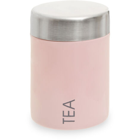 Premier Housewares Pink And Silver Tea Canister Stainless Steel Storage Containers For Kitchen Plain Items Tea Sugar Canister And More Storage Jars w10 x d10 x h13cm