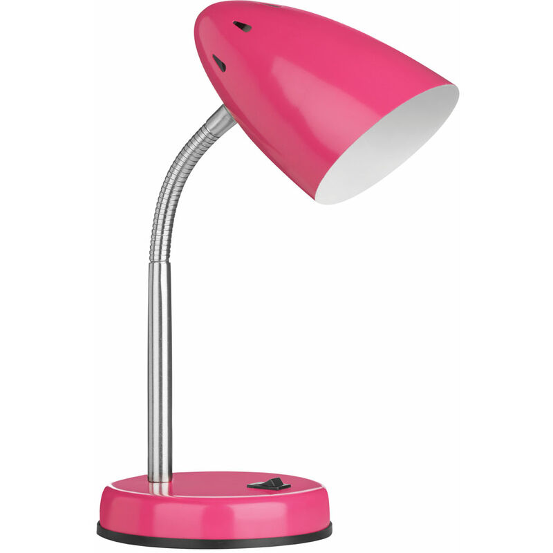 Pink Desk Lamp With EU Plug/ Flexible Chrome Stem/ Contemporary Style/ Bedside Table Lamp Glossy Finish Desk / Reading Lamp 13 x 37 x 13 - Premier