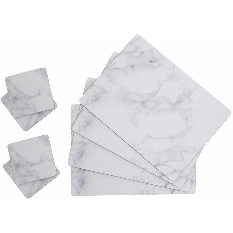 Premier Housewares Placemats and Coaster Marble Effect Table Mats And Coasters Set Of 8 Practical Silver Coasters Stylish Coasters 21 x 1 x 29