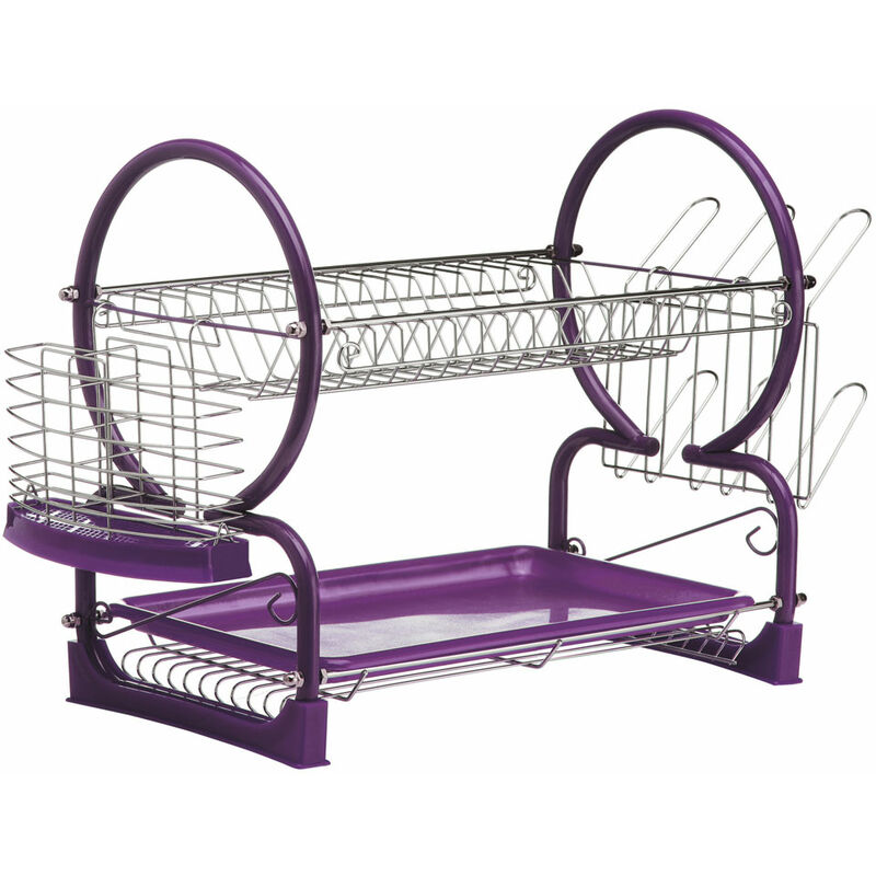 Premier Housewares - Purple Enamel Frame 2 Tier Dish Drainer