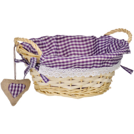 Premier Housewares Purple Gingham Lining Round Willow Basket