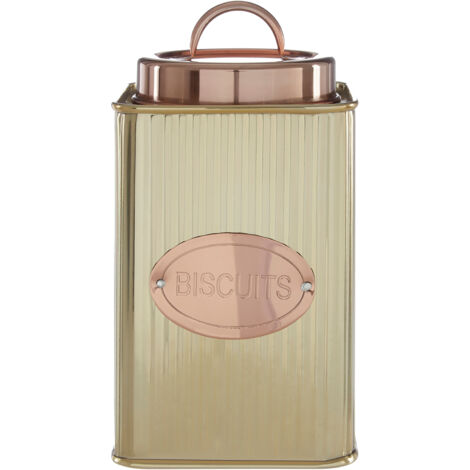 Premier Housewares Rectangular Biscuits Canister Stainless Steel Storage Containers For Kitchen Ribbed Design Items Tea Sugar Canister And More Storage Jars w11 x d11 x h16cm