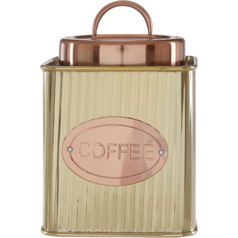Premier Housewares Rectangular Coffee Canister Stainless Steel Storage Containers For Kitchen Ribbed Design Items Tea Coffee Sugar Canister And More Storage Jars w10 x d10 x h12cm
