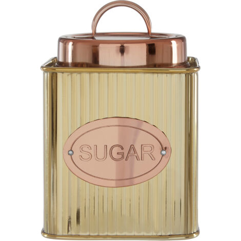 Premier Housewares Rectangular Sugar Canister Stainless Steel Storage Containers For Kitchen Ribbed Design Items Tea Sugar Canister And More Storage Jars w10 x d10 x h12cm