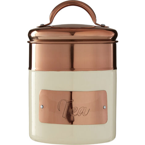 Premier Housewares  Rectangular Tea Rose Gold Canister Stainless Steel Storage Containers For Kitchen Ribbed Design Items Tea Sugar Canister And More Storage Jars w10 x d10 x h12cm