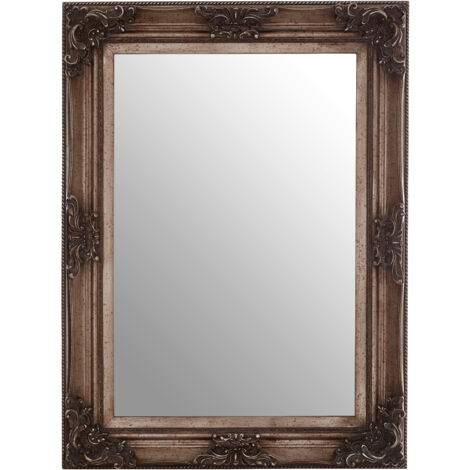 Premier Housewares Rectangular Wall Mirror/ Classic Mirrors For Bathroom / Bedroom / Garden Walls Fancy Wall Mounted Mirrors For Hallway With Antique Silver Finish 83 x 7 x 113