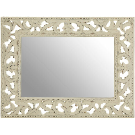 main image of "Premier Housewares Rectangular Wall Mirror/ Classic Mirrors For Bathroom / Bedroom / Garden Walls Fancy Wall Mounted Mirrors For Hallway With Cream Carved Frame Finish W81 X D6 X H106cm."