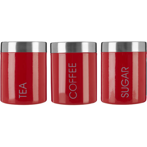 Premier Housewares Red Enamel Tea Coffee and Sugar Set