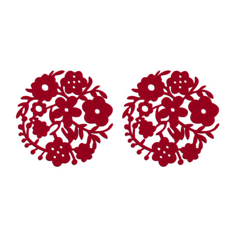 Premier Housewares Red Felt Flower Design Placemats -Set of 2