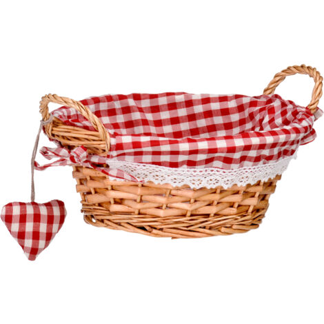 Premier Housewares Red Gingham Lining Round Willow Basket